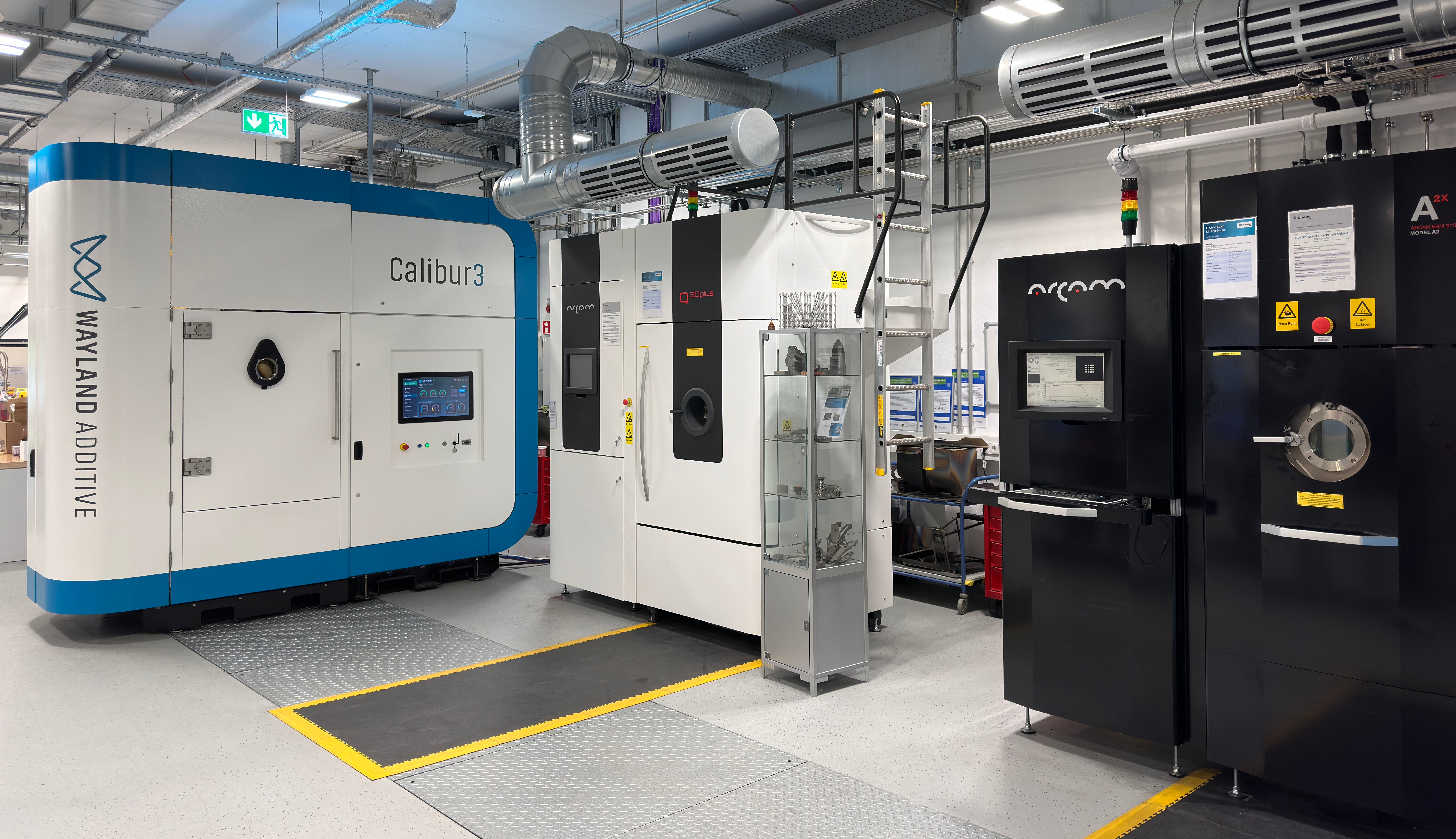 View into the Innovation Center Additive Manufacturing ICAM® with all three facilities for Electron Beam Powder Bed  Fusion (PBF-EB)